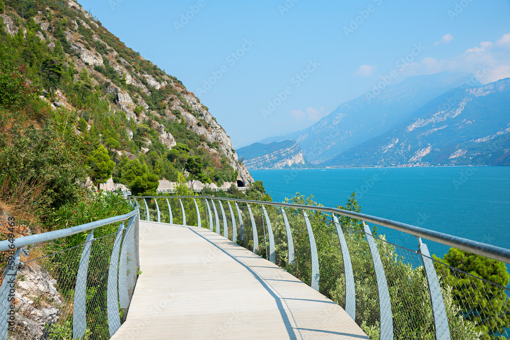 adventurous cycling track Ciclopista del garda, along the lake Gardasee near Limone