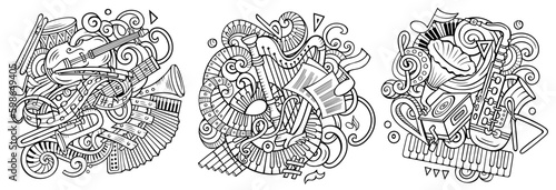 classical music cartoon vector doodle designs set