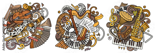 classical music cartoon vector doodle designs set