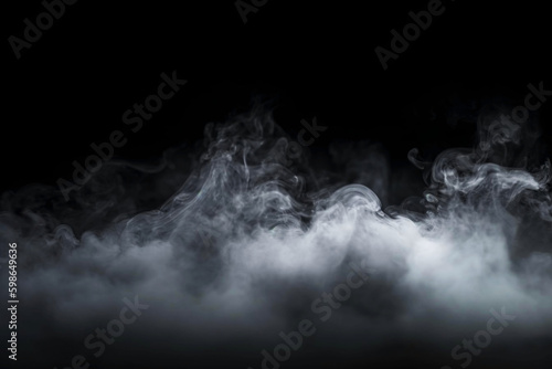 White Smoke on Black Background. Isolated Fog and Mist Abstract