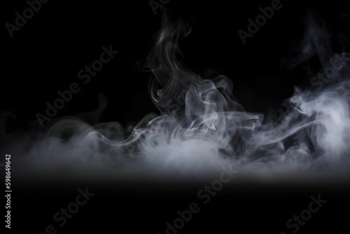 White Smoke on Black Background. Isolated Fog and Mist Abstract