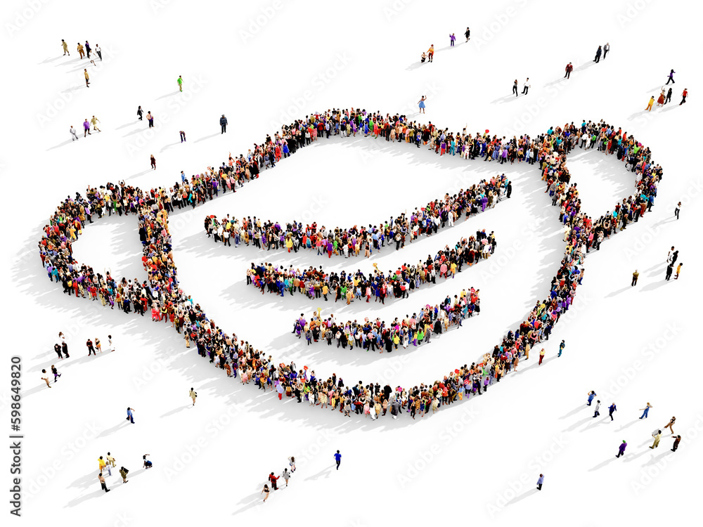 Large and diverse group of people gathered together in the shape of respiratory mask, health care concept, top view, on transparent background Large and diverse group of people gathered together in the shape of respiratory mask, health care concept, top view, on transparent background