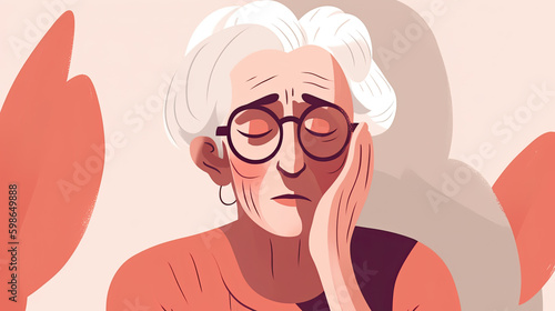 illustration of a sad old woman. Generative AI