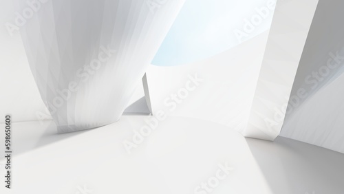 Abstract architecture background white curved walls 3d render