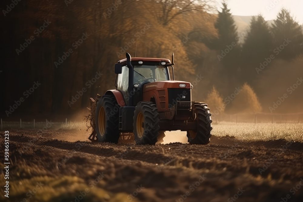 Farming Efficiency in Action. Dynamic photo capturing a tractor hard at work on the ground for a new harvest on the farm. Agriculture concept AI Generative Farming Efficiency in Action. Dynamic photo capturing a tractor hard at work on the ground for a new harvest on the farm. Agriculture concept AI Generative
