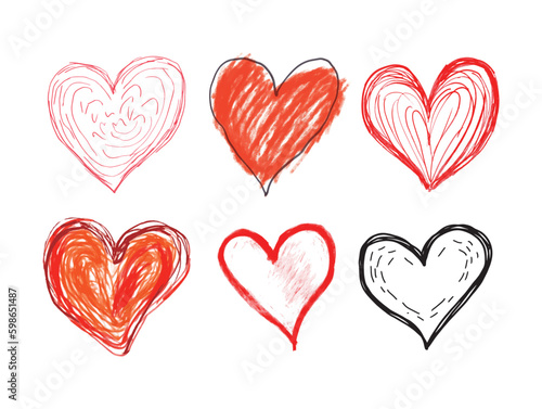 Doodle hearts, hand drawn love heart collection.Design element for Valentine's Day.