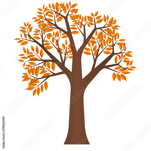 Autumn Tree. Vector Illustration Isolated on White Background. 