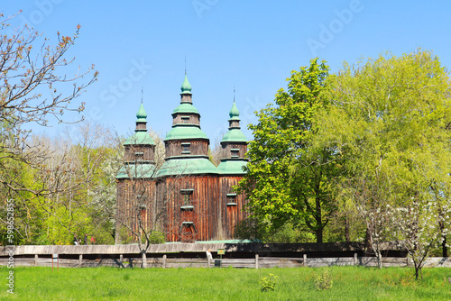 Church of the Holy Great Martyr Paraskeva or Pyatnitskaya Church in skansen Pirogovo in spring time in Kyiv, Ukraine photo