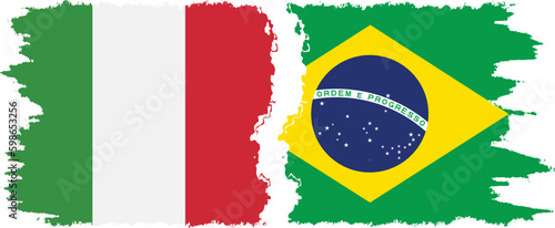 Brazil and Italy grunge flags connection vector