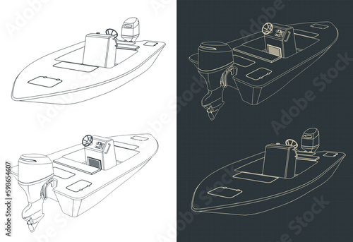 Motorboat isometric blueprints