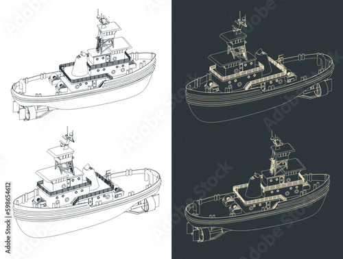 Tug boat isometric blueprints
