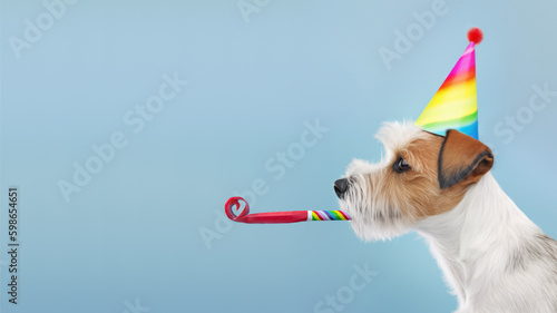 Canvas Print Cute dog celebrating at a birthday party