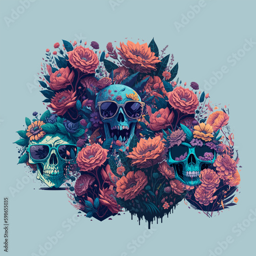 Skulls Flowers