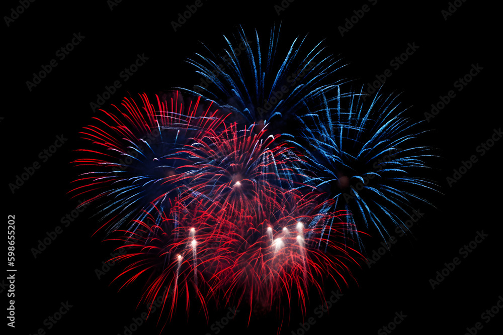 Red and Blue Fireworks for Independence Day of America, 4th of July in the USA: AI Generated Image