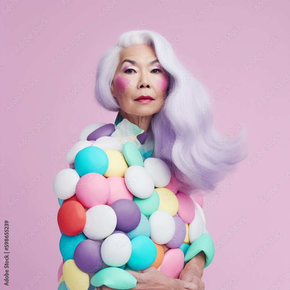 Fototapeta premium Generative ai portrait beautiful senior asiatic woman fashionable posing