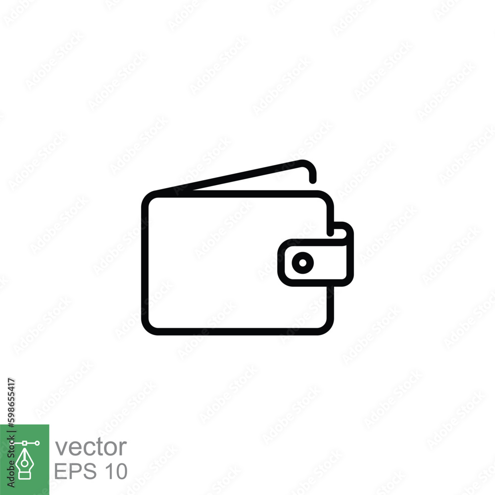 Money wallet icon. Simple outline style. Cash, pay, purse, bill, card pocket, payment concept. Thin line, flat symbol. Vector symbol illustration isolated on white background. EPS 10. Money wallet icon. Simple outline style. Cash, pay, purse, bill, card pocket, payment concept. Thin line, flat symbol. Vector symbol illustration isolated on white background. EPS 10.