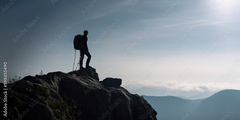Climber on top of a mountain