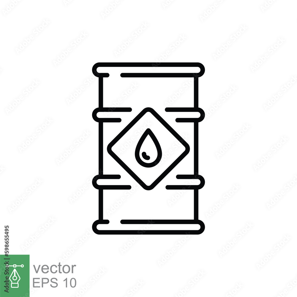 Barrel oil icon. Simple outline style. Waste drum, barel, fuel gallon concept. Thin line, flat symbol. Vector symbol illustration isolated on white background. EPS 10. Barrel oil icon. Simple outline style. Waste drum, barel, fuel gallon concept. Thin line, flat symbol. Vector symbol illustration isolated on white background. EPS 10.