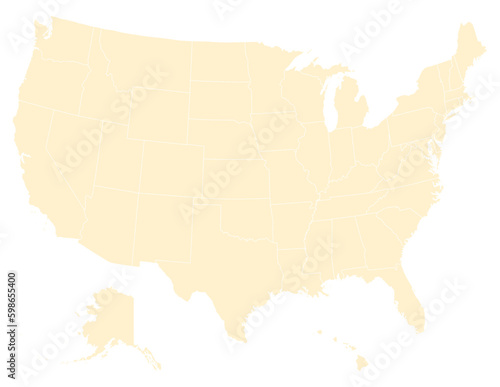 USA map with states, United States of America map. Isolated map of 50 states of USA.