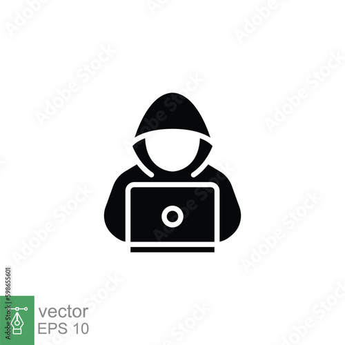 Hacker icon. Simple solid style. Cybercrime, hacking, password theft, spyware, technology concept. Black silhouette, glyph symbol. Vector symbol illustration isolated on white background. EPS 10.