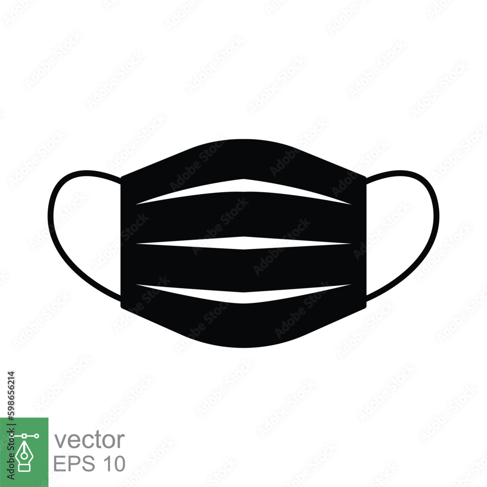 Face mask icon. Simple solid style. Medical mask, surgical, cover face, safety concept. Black silhouette, glyph symbol. Vector symbol illustration isolated on white background. EPS 10. Face mask icon. Simple solid style. Medical mask, surgical, cover face, safety concept. Black silhouette, glyph symbol. Vector symbol illustration isolated on white background. EPS 10.