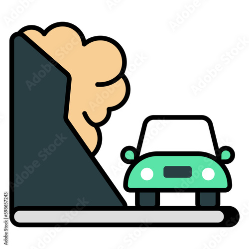 A flat design icon of landslide 