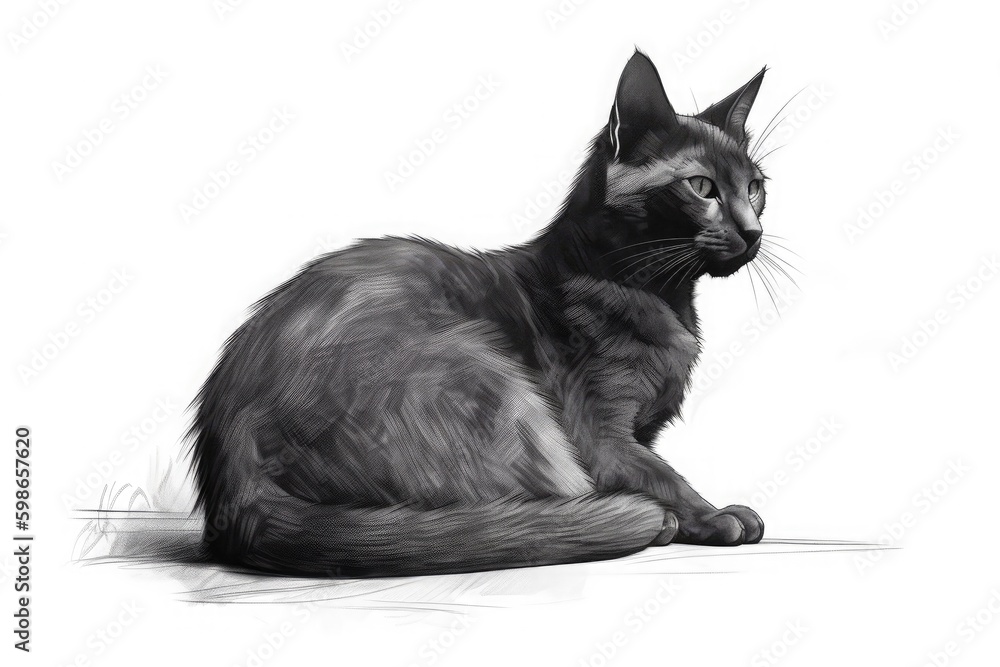 Pencil drawing of a black cat on a white background. Generative AI ...