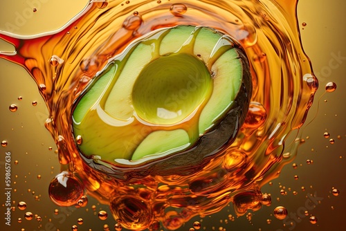 Illustration of half an avocado in oil. Generative AI