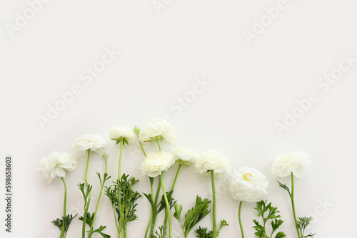 Top view image of white flowers composition