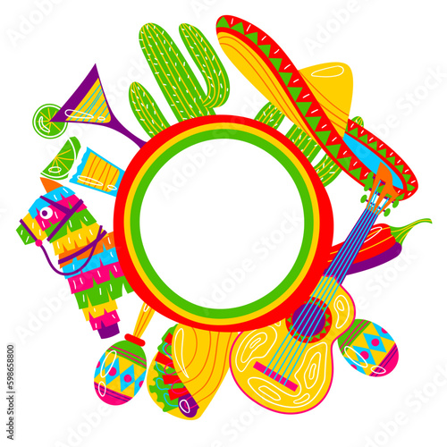 Cinco de Mayo greeting card. Mexican holiday items. Generative AI