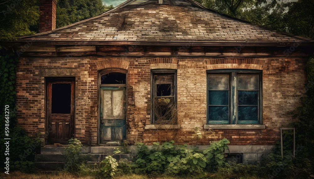 an old abandoned house exposed brick texture, gloomy vintage style, generative ai an old abandoned house exposed brick texture, gloomy vintage style, generative ai