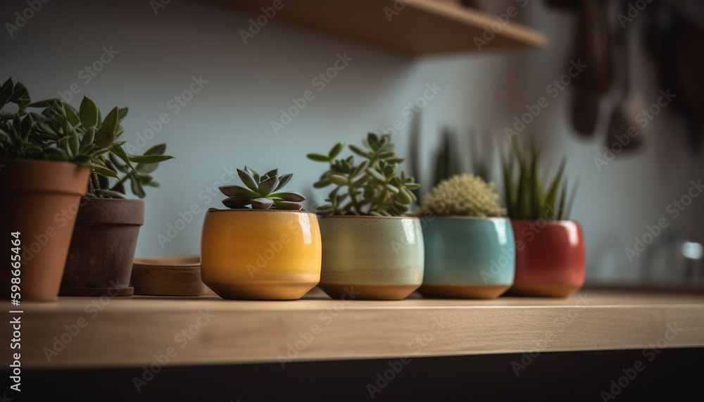 Green potted plants decorate modern domestic interiors beautifully generated by AI