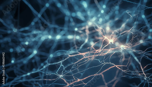 Glowing nerve cells connect in futuristic synapse pattern generated by AI