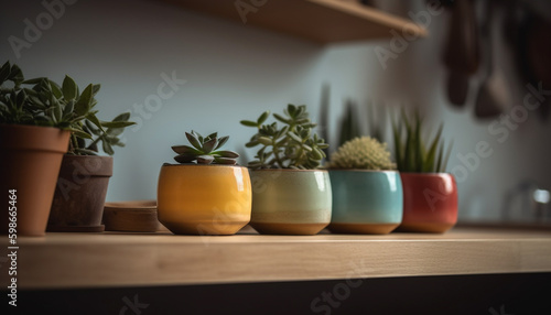 Green potted plants decorate modern domestic interiors beautifully generated by AI