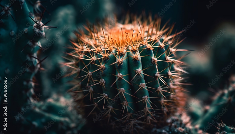 Obraz premium Sharp thorns protect succulent plant in arid climate generated by AI