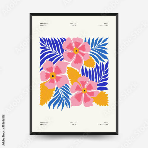 Abstract floral posters template. Modern trendy Matisse minimal style. Tropical jungle. Hand drawn design for wallpaper  wall decor  print  postcard  cover  template  banner. 