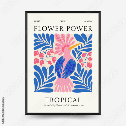 Abstract floral posters template. Modern trendy Matisse minimal style. Tropical jungle. Hand drawn design for wallpaper, wall decor, print, postcard, cover, template, banner. 