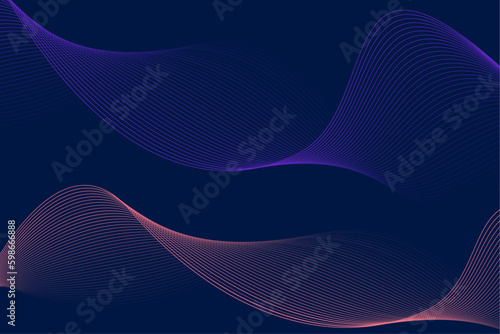 3d abstract digital waves for website, banner, presentation. Pink and purple gradient line waves with dynamic effect. Futuristic vector navy blue background.