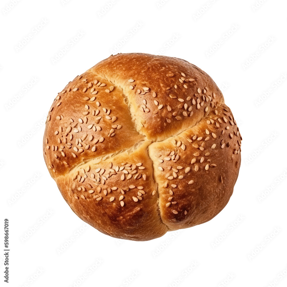 Top view round homemade bread with seeds on cutout transparent PNG background. Generative AI Top view round homemade bread with seeds on cutout transparent PNG background. Generative AI