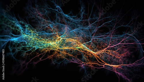 Glowing fractal patterns illustrate futuristic nerve cells generated by AI