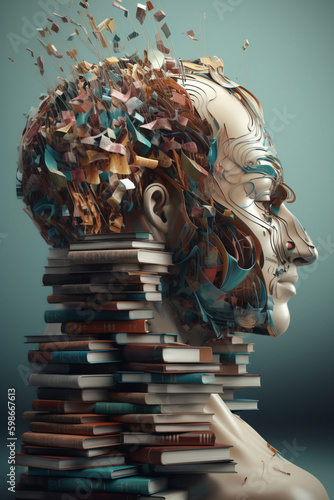 Beautiful abstract surreal head of a books 