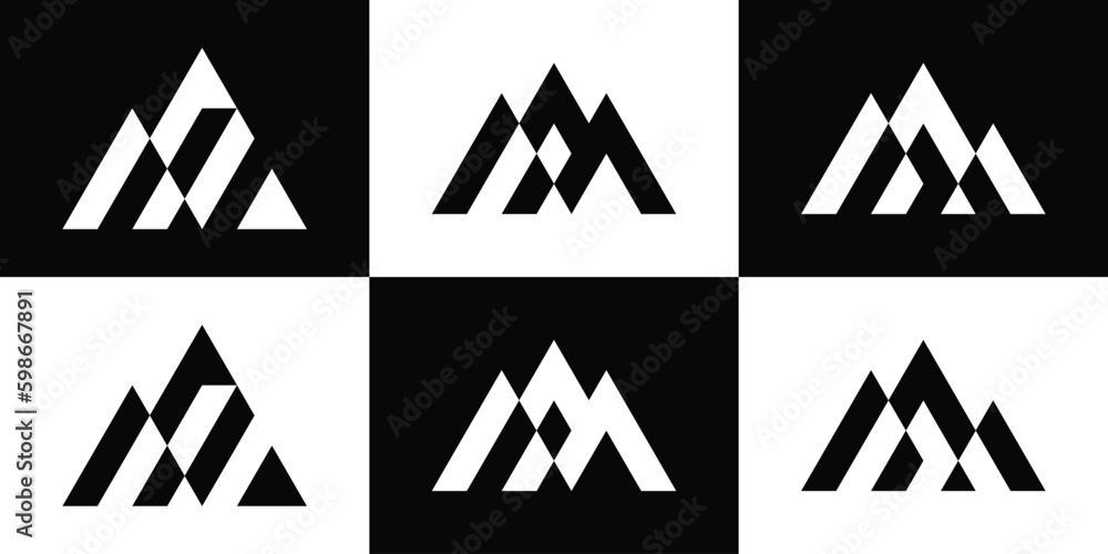 set latter M logo design mountain abstract icon vector illustration set latter M logo design mountain abstract icon vector illustration