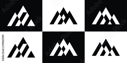 set latter M logo design mountain abstract icon vector illustration photo