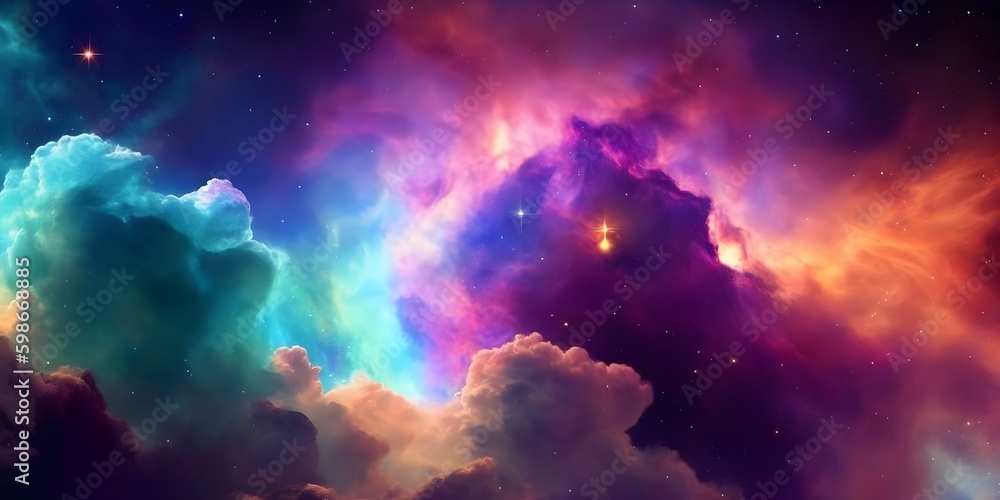 Space Clouds, Colorful, Rainbow. Generative AI.