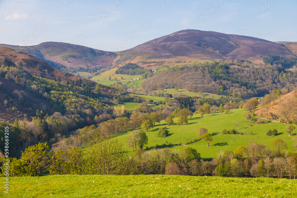 View of the hills in the Llangollen town. Denbighshire, Wales, UK.