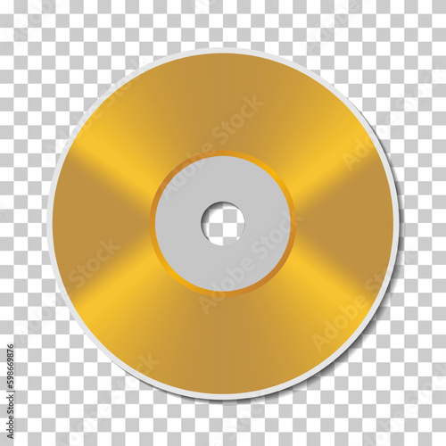 Blank Gold CD or DVD Disc Vector Illustration on Transparent Background