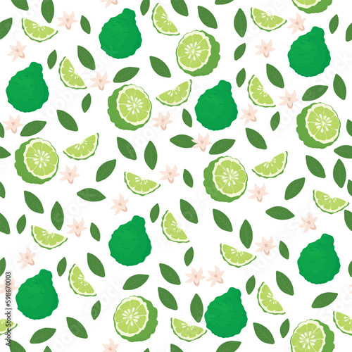 Bergamot Vector stock illustration. For labels, packaging: of Spa aroma oil tea. Citrus fruit, green in color. A tropical plant. Seamless pattern.