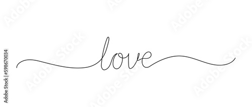 Continuous line drawing word Love for wedding, valentine card background, logo. Calligraphy letter text love word wedding background. Vector illustration love concept.