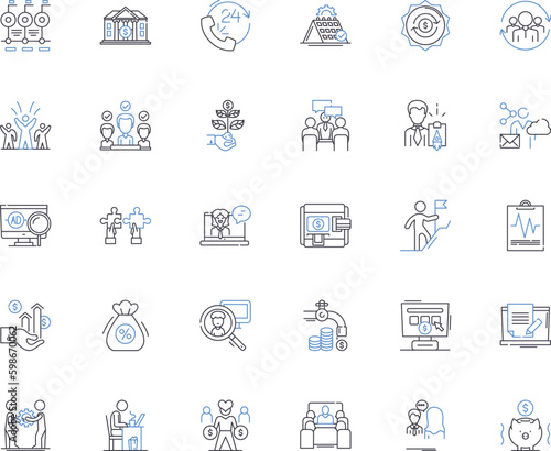 Worker development line icons collection. Training  Coaching  Mentoring  Skill-building  Growth  Learning  Empowerment vector and linear illustration. Generative AI