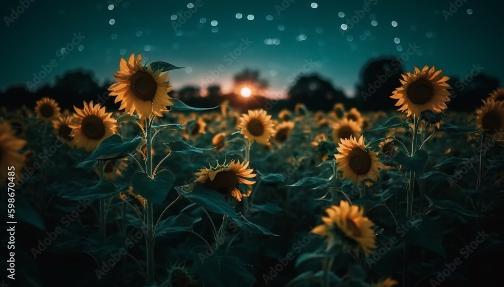 Sunflower blossoms in vibrant summer meadow landscape generated by AI